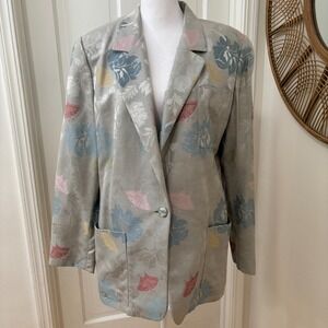 VTG Salvatore Ferragamo Brocade Jacquard Blazer Floral Sz‎ 12 Old Money Elegant